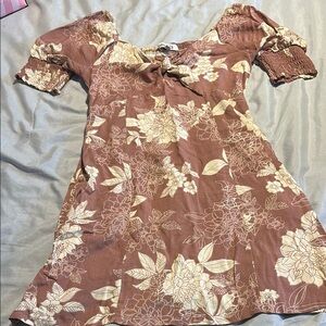 Floral Mauve Dress with Puff Sleeves Size M